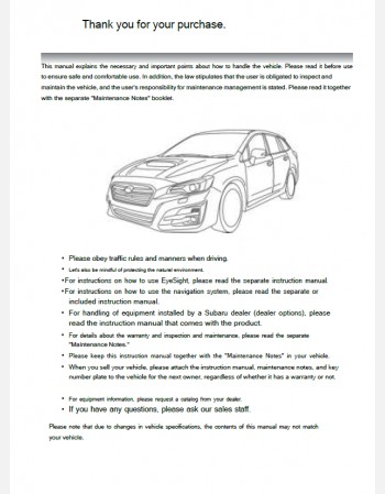 subaru levorg 2018-2019 owners manual